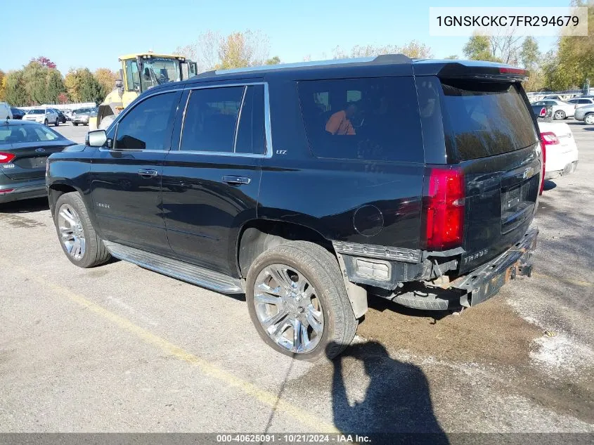 2015 Chevrolet Tahoe K1500 Ltz VIN: 1GNSKCKC7FR294679 Lot: 40625091