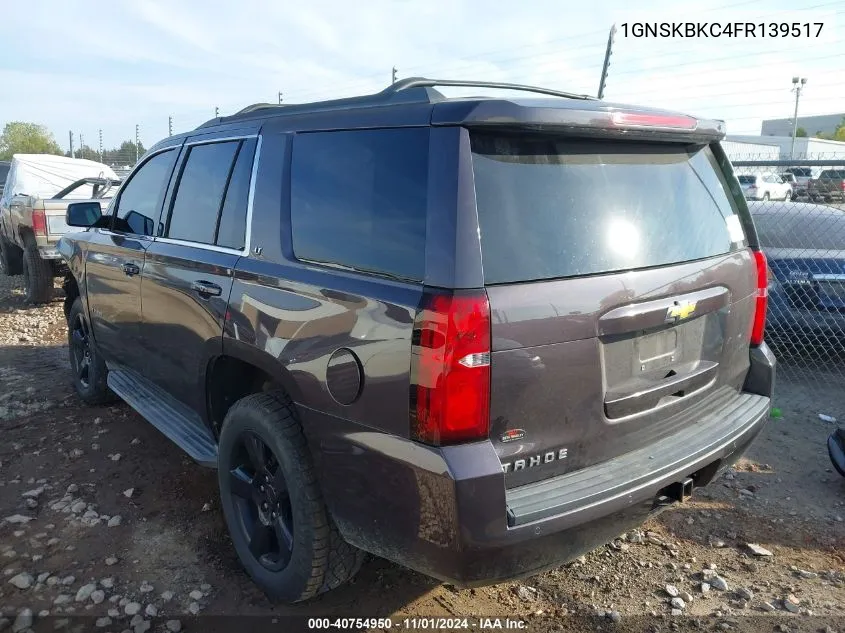 2015 Chevrolet Tahoe Lt VIN: 1GNSKBKC4FR139517 Lot: 40754950