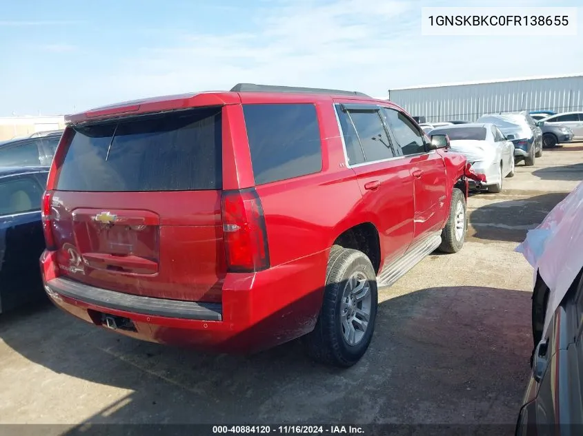 2015 Chevrolet Tahoe Lt VIN: 1GNSKBKC0FR138655 Lot: 40884120