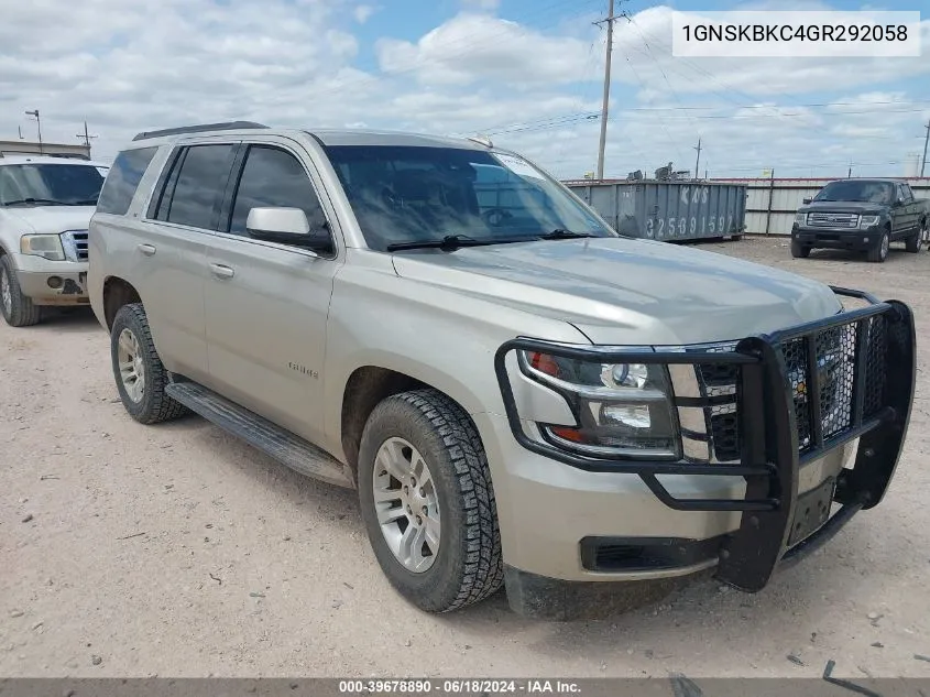 2016 Chevrolet Tahoe Lt VIN: 1GNSKBKC4GR292058 Lot: 39678890