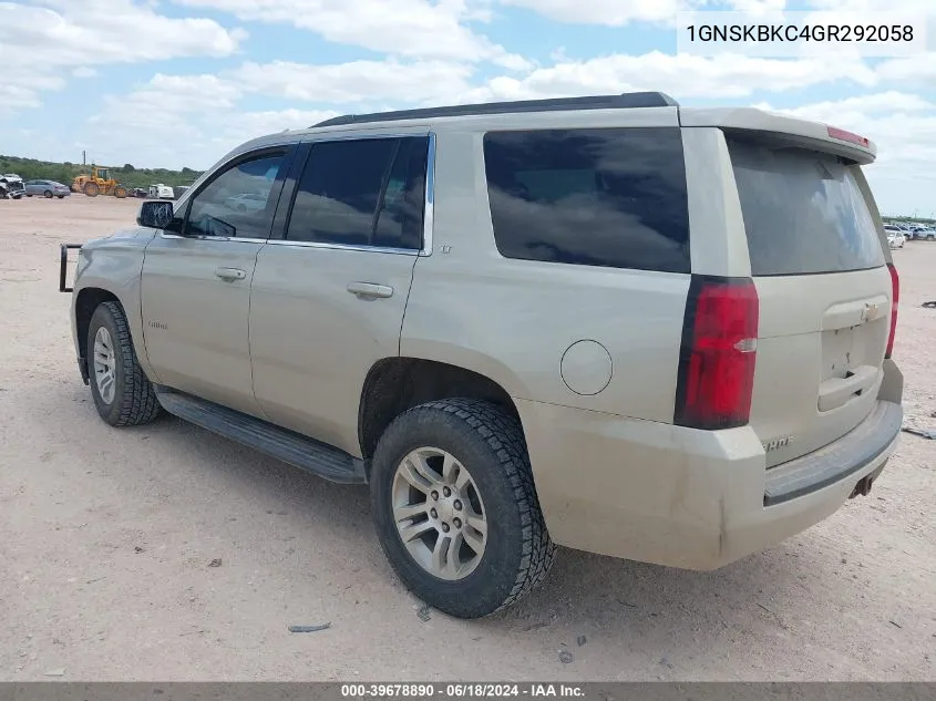 2016 Chevrolet Tahoe Lt VIN: 1GNSKBKC4GR292058 Lot: 39678890