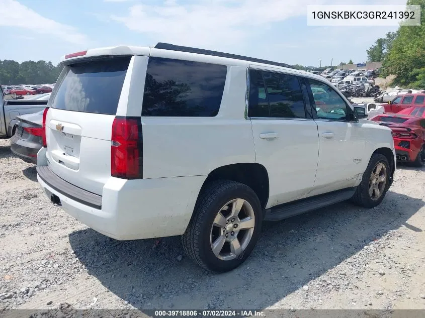 2016 Chevrolet Tahoe Lt VIN: 1GNSKBKC3GR241392 Lot: 39718806