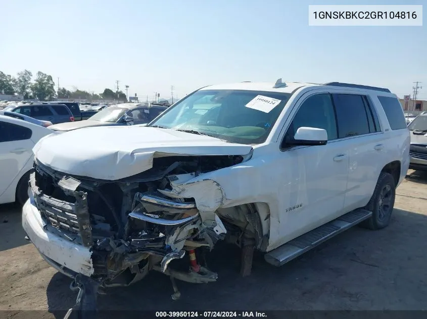 1GNSKBKC2GR104816 2016 Chevrolet Tahoe Lt