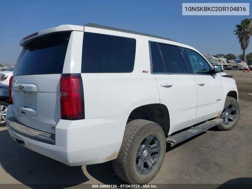 1GNSKBKC2GR104816 2016 Chevrolet Tahoe Lt