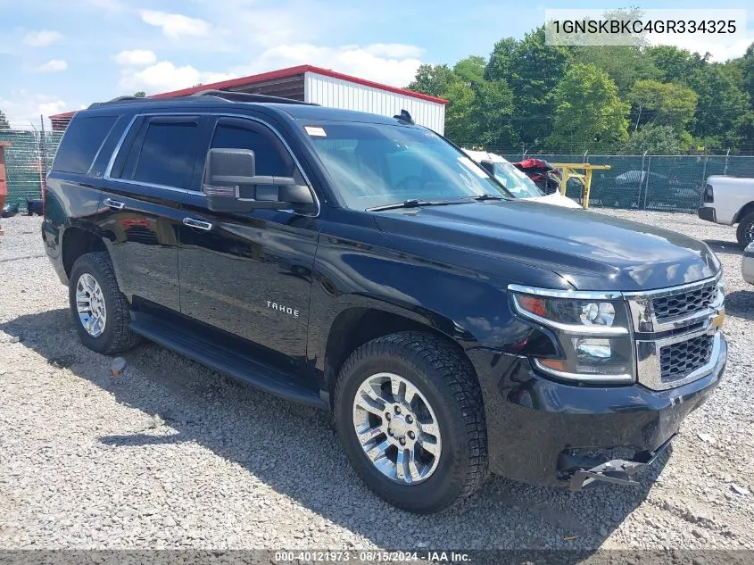 2016 Chevrolet Tahoe Lt VIN: 1GNSKBKC4GR334325 Lot: 40121973