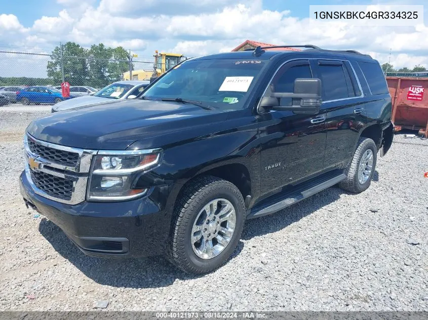 2016 Chevrolet Tahoe Lt VIN: 1GNSKBKC4GR334325 Lot: 40121973