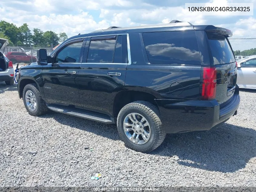 2016 Chevrolet Tahoe Lt VIN: 1GNSKBKC4GR334325 Lot: 40121973