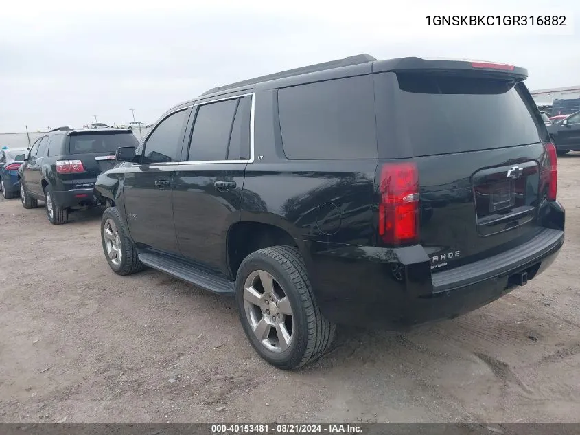 2016 Chevrolet Tahoe Lt VIN: 1GNSKBKC1GR316882 Lot: 40153481