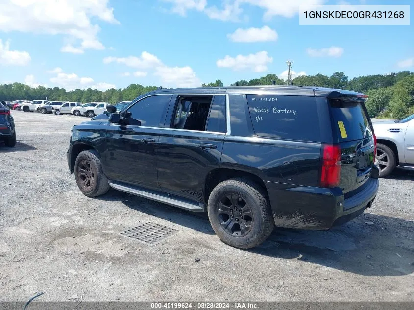 2016 Chevrolet Tahoe Commercial Fleet VIN: 1GNSKDEC0GR431268 Lot: 40199624