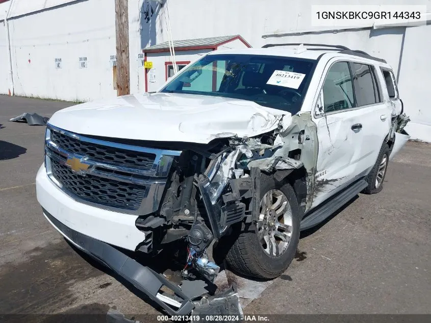 2016 Chevrolet Tahoe Lt VIN: 1GNSKBKC9GR144343 Lot: 40213419