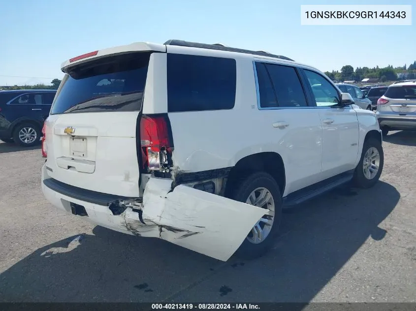 2016 Chevrolet Tahoe Lt VIN: 1GNSKBKC9GR144343 Lot: 40213419