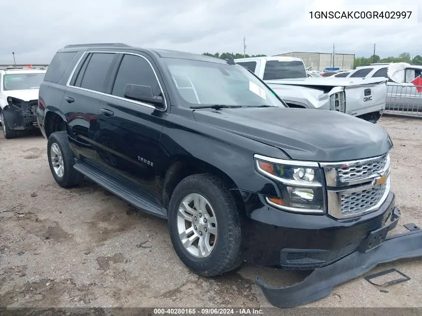 2016 Chevrolet Tahoe Ls VIN: 1GNSCAKC0GR402997 Lot: 40280165