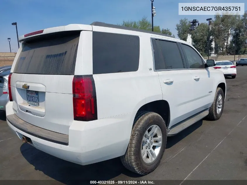 1GNSCAEC7GR435751 2016 Chevrolet Tahoe Ls