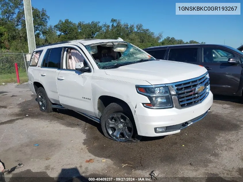 2016 Chevrolet Tahoe Lt VIN: 1GNSKBKC0GR193267 Lot: 40409237