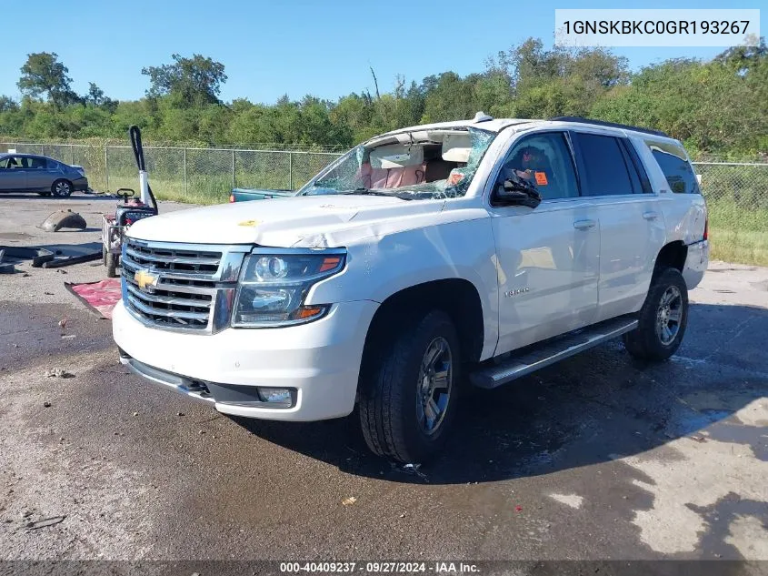 2016 Chevrolet Tahoe Lt VIN: 1GNSKBKC0GR193267 Lot: 40409237