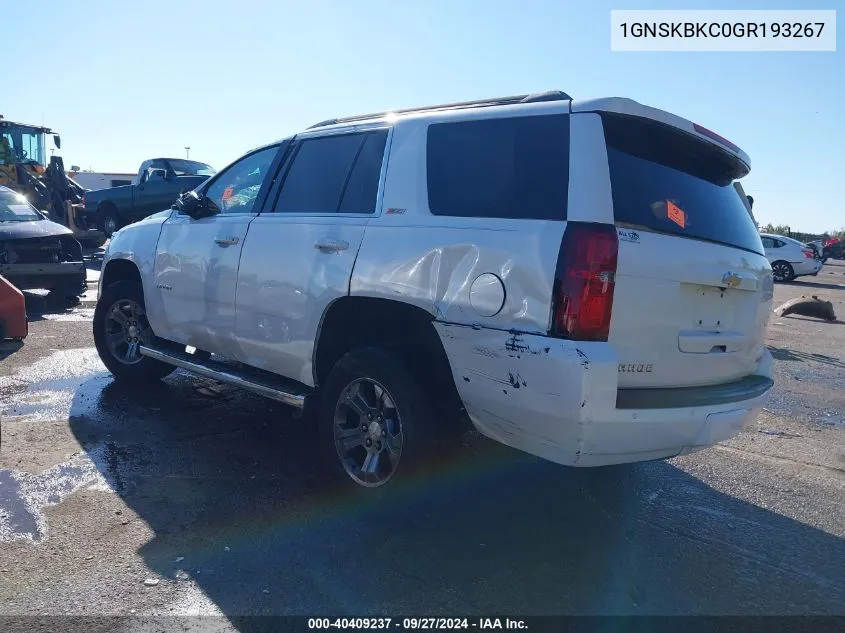 2016 Chevrolet Tahoe Lt VIN: 1GNSKBKC0GR193267 Lot: 40409237