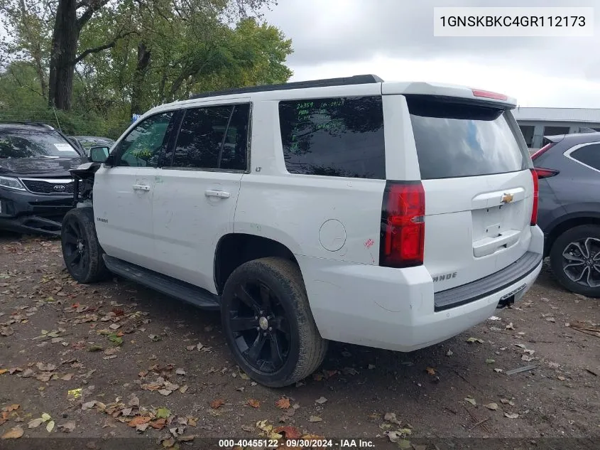 2016 Chevrolet Tahoe K1500 Lt VIN: 1GNSKBKC4GR112173 Lot: 40455122