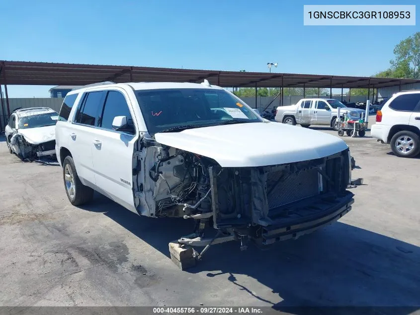 2016 Chevrolet Tahoe Lt VIN: 1GNSCBKC3GR108953 Lot: 40455756