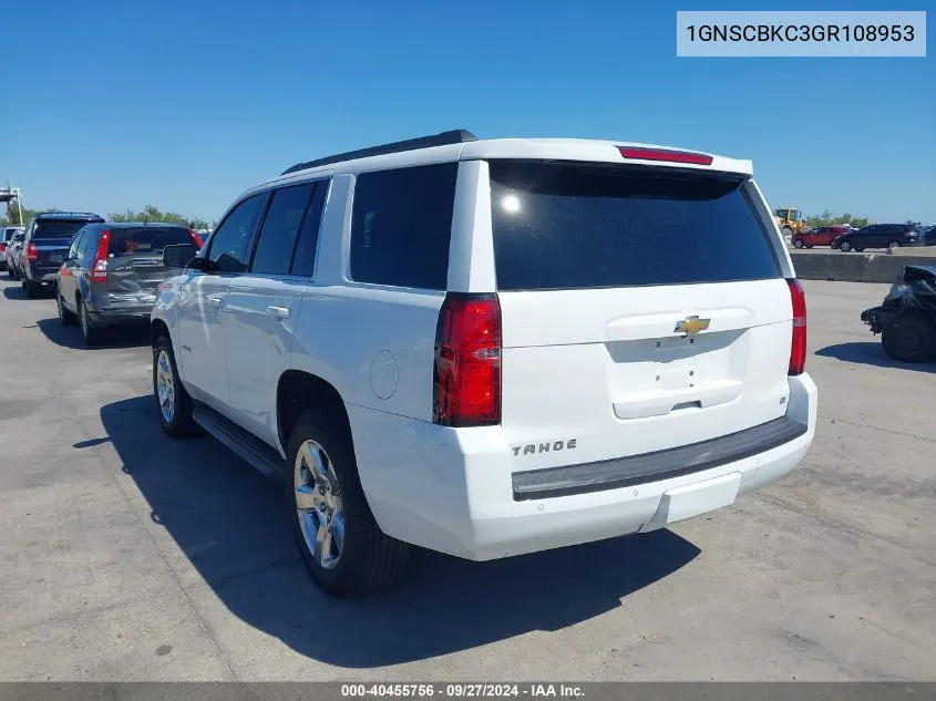 2016 Chevrolet Tahoe Lt VIN: 1GNSCBKC3GR108953 Lot: 40455756