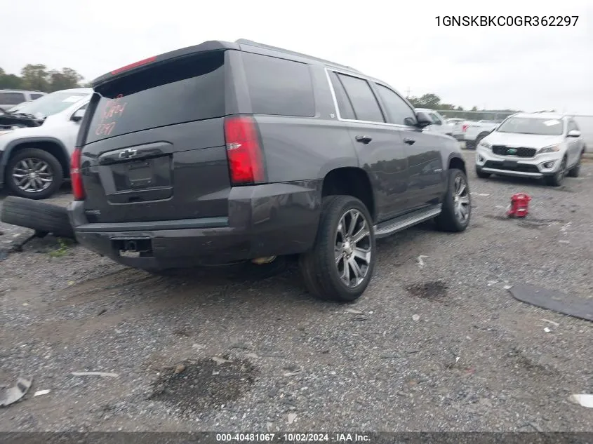 2016 Chevrolet Tahoe Lt VIN: 1GNSKBKC0GR362297 Lot: 40481067