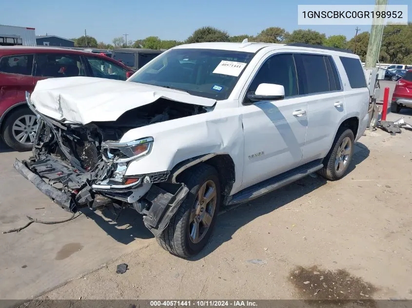 2016 Chevrolet Tahoe C1500 Lt VIN: 1GNSCBKC0GR198952 Lot: 40571441