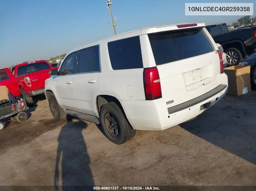 2016 Chevrolet Tahoe Commercial Fleet VIN: 1GNLCDEC4GR259358 Lot: 40601337