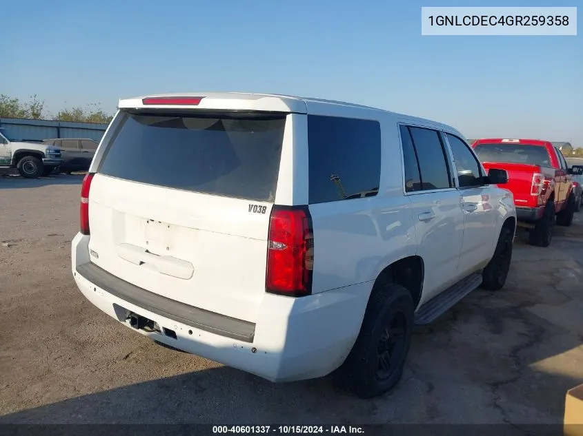 2016 Chevrolet Tahoe Commercial Fleet VIN: 1GNLCDEC4GR259358 Lot: 40601337