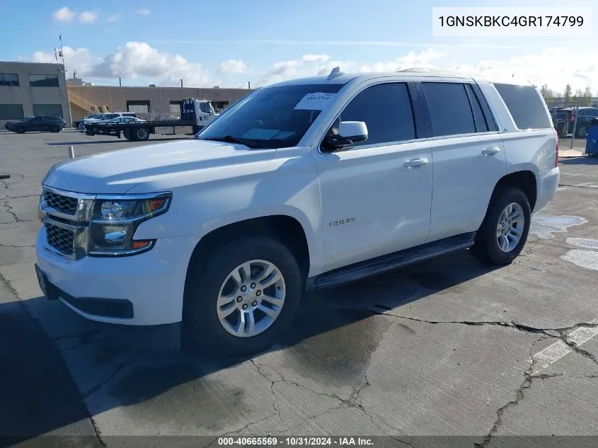 2016 Chevrolet Tahoe Lt VIN: 1GNSKBKC4GR174799 Lot: 40665569