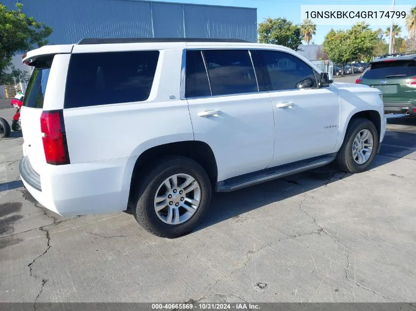 2016 Chevrolet Tahoe Lt VIN: 1GNSKBKC4GR174799 Lot: 40665569