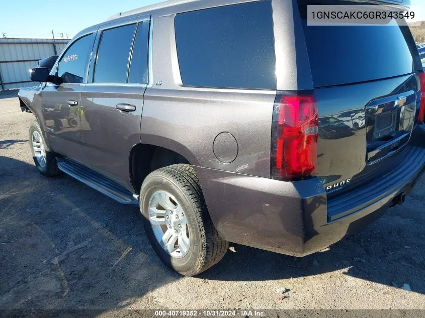 2016 Chevrolet Tahoe Ls VIN: 1GNSCAKC6GR343549 Lot: 40719352