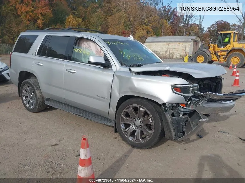 2016 Chevrolet Tahoe Lt VIN: 1GNSKBKC8GR258964 Lot: 40729648