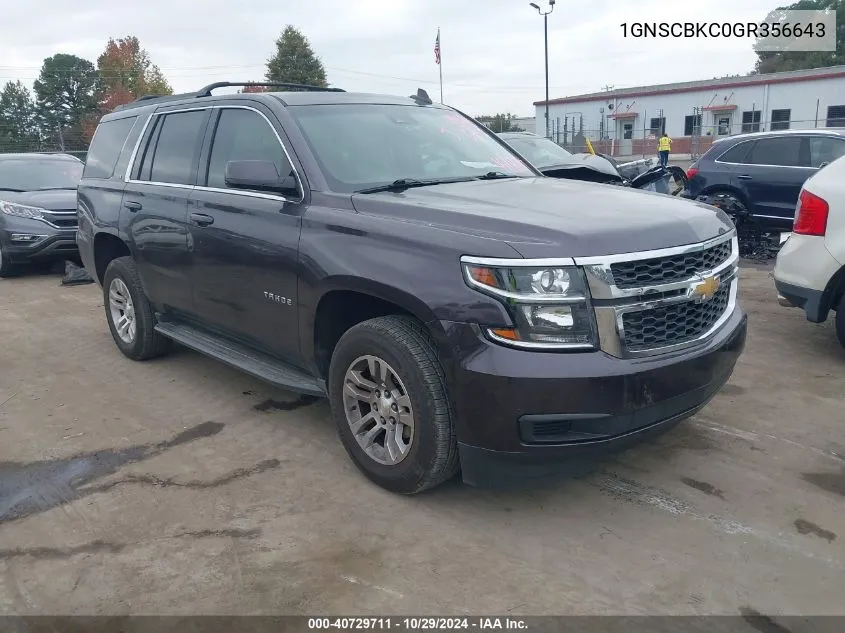 2016 Chevrolet Tahoe Lt VIN: 1GNSCBKC0GR356643 Lot: 40729711