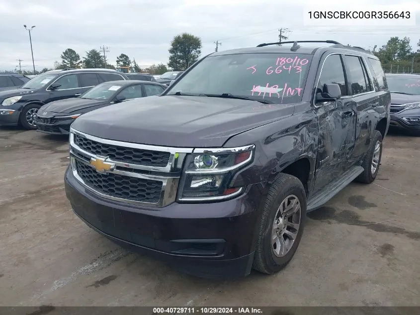 2016 Chevrolet Tahoe Lt VIN: 1GNSCBKC0GR356643 Lot: 40729711