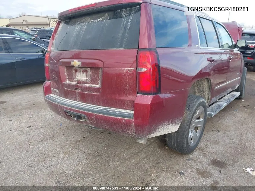 2016 Chevrolet Tahoe Lt VIN: 1GNSKBKC5GR480281 Lot: 40747531