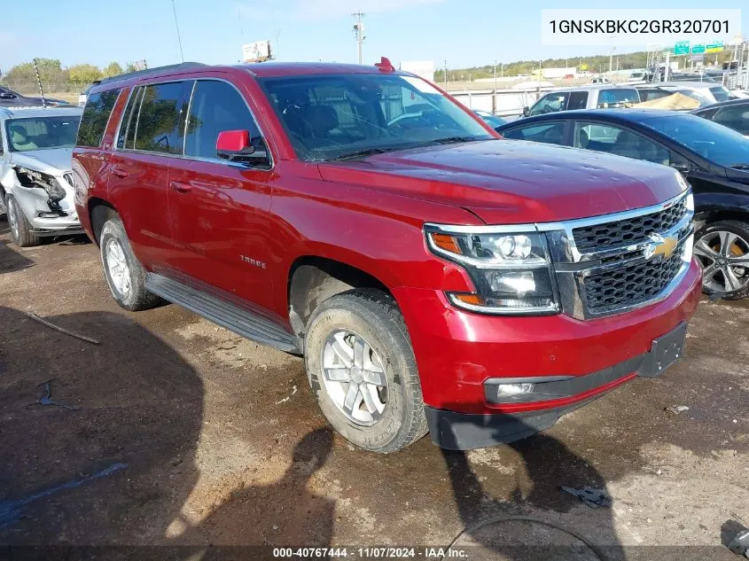 2016 Chevrolet Tahoe Lt VIN: 1GNSKBKC2GR320701 Lot: 40767444