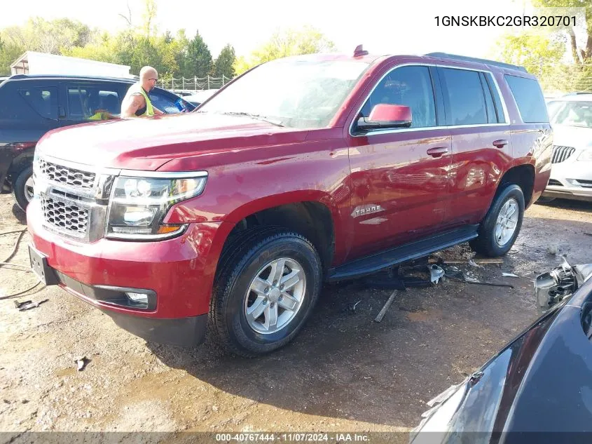 2016 Chevrolet Tahoe Lt VIN: 1GNSKBKC2GR320701 Lot: 40767444