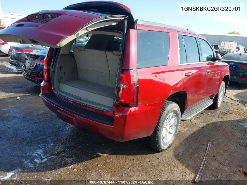 2016 Chevrolet Tahoe Lt VIN: 1GNSKBKC2GR320701 Lot: 40767444