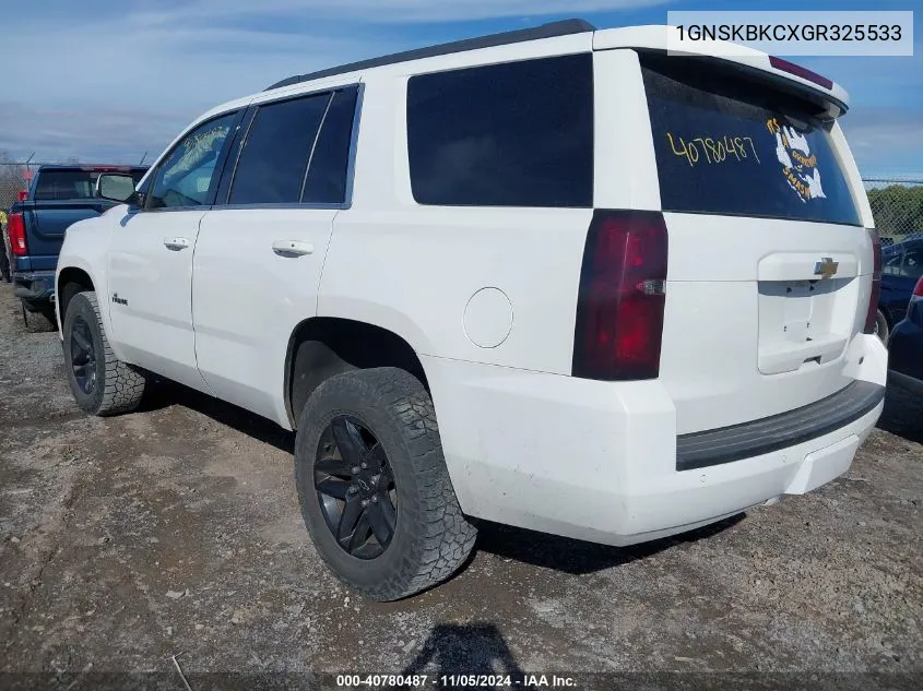 2016 Chevrolet Tahoe Lt VIN: 1GNSKBKCXGR325533 Lot: 40780487