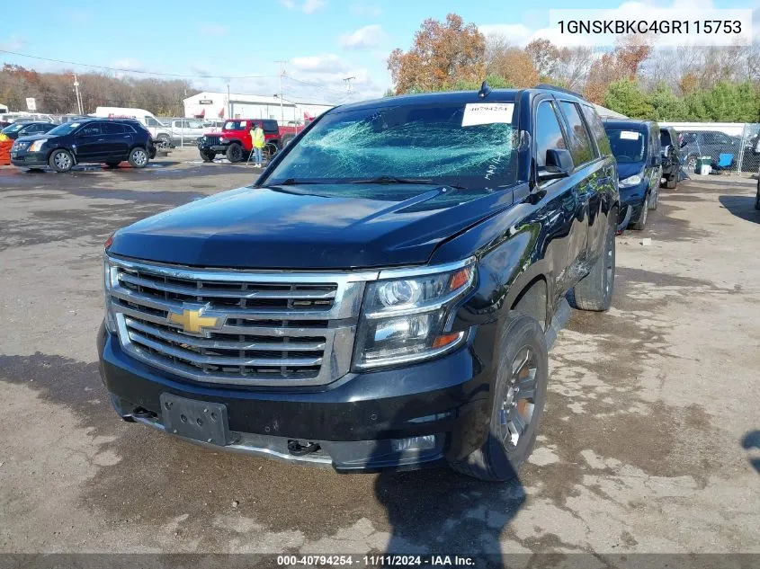 2016 Chevrolet Tahoe Lt VIN: 1GNSKBKC4GR115753 Lot: 40794254