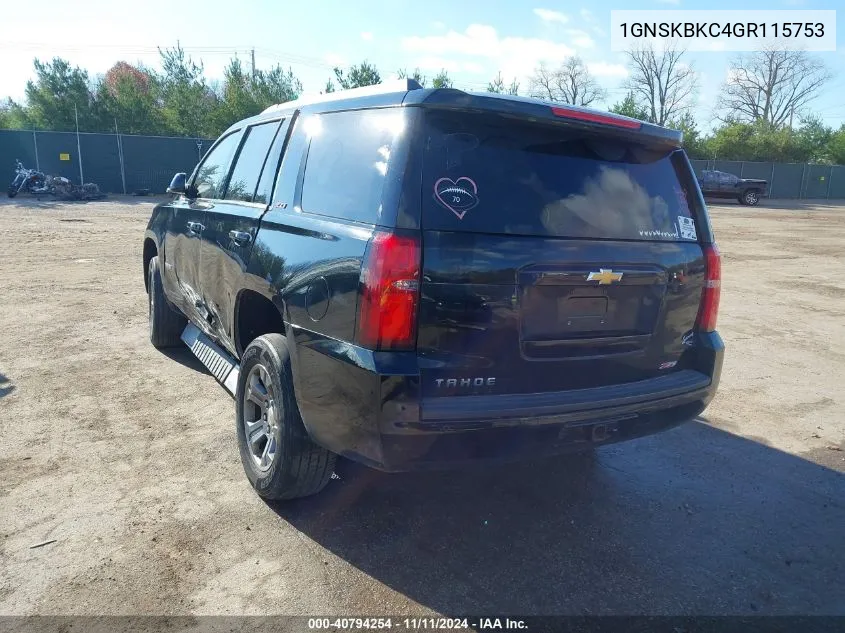 2016 Chevrolet Tahoe Lt VIN: 1GNSKBKC4GR115753 Lot: 40794254