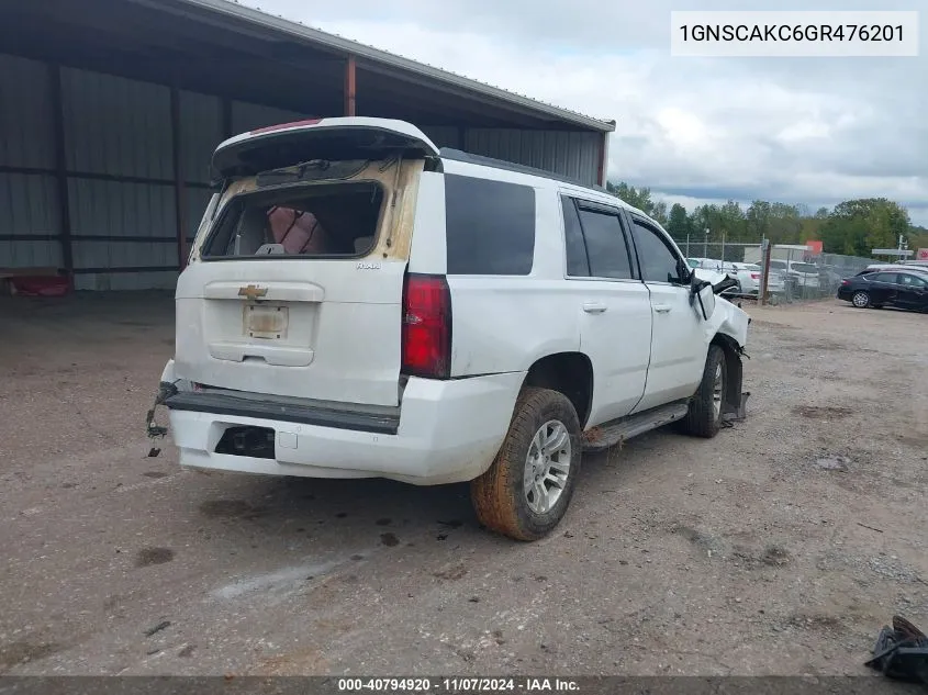 2016 Chevrolet Tahoe Ls VIN: 1GNSCAKC6GR476201 Lot: 40794920