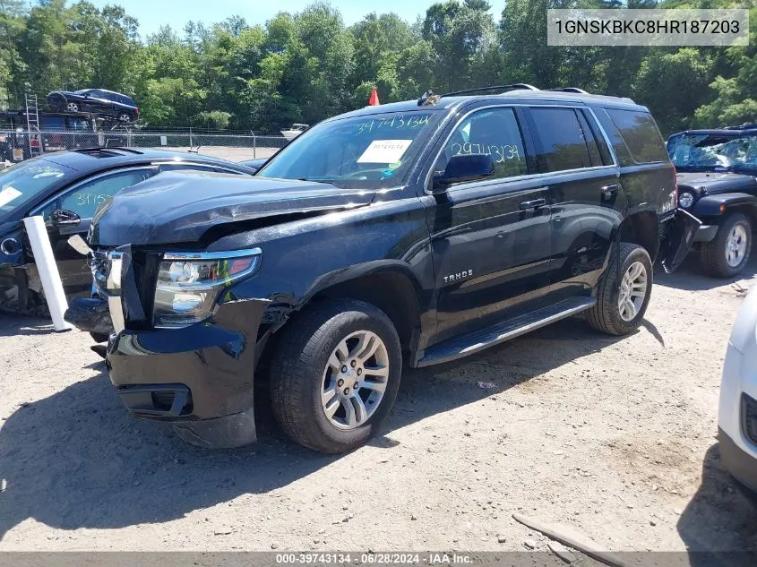 2017 Chevrolet Tahoe Lt VIN: 1GNSKBKC8HR187203 Lot: 39743134