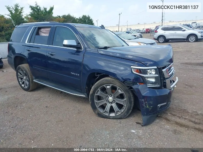 2017 Chevrolet Tahoe Premier VIN: 1GNSCCKC1HR381137 Lot: 39941753