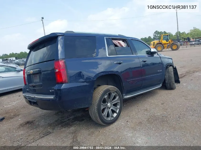 2017 Chevrolet Tahoe Premier VIN: 1GNSCCKC1HR381137 Lot: 39941753