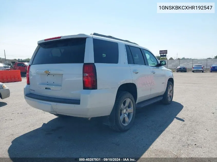 2017 Chevrolet Tahoe Lt VIN: 1GNSKBKCXHR192547 Lot: 40287931