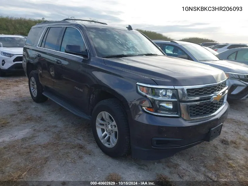 2017 Chevrolet Tahoe Lt VIN: 1GNSKBKC3HR206093 Lot: 40602629