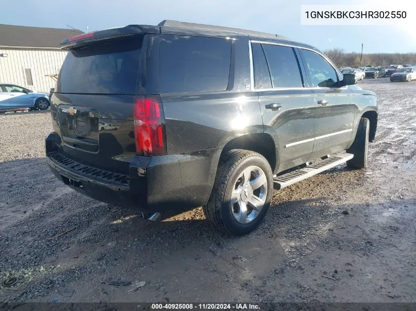 2017 Chevrolet Tahoe Lt VIN: 1GNSKBKC3HR302550 Lot: 40925008