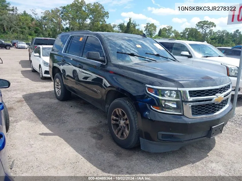 2018 Chevrolet Tahoe Lt VIN: 1GNSKBKC3JR278322 Lot: 40485364