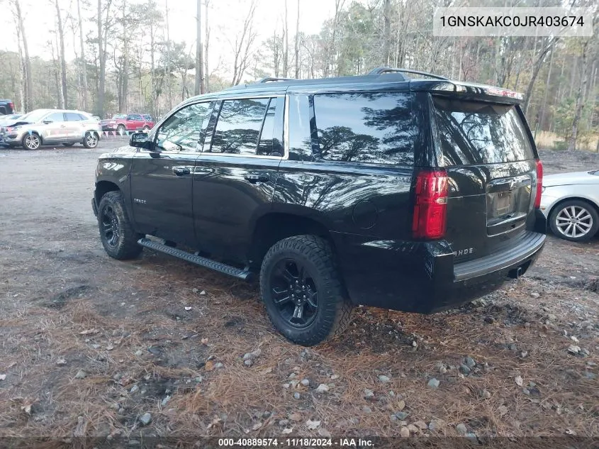 2018 Chevrolet Tahoe Ls VIN: 1GNSKAKC0JR403674 Lot: 40889574