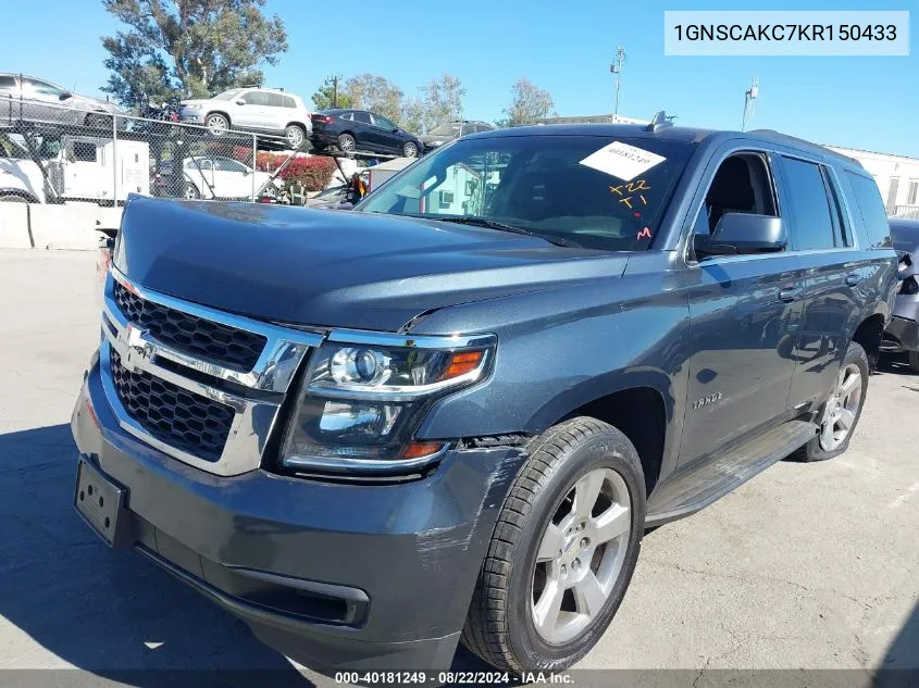 2019 Chevrolet Tahoe Ls VIN: 1GNSCAKC7KR150433 Lot: 40181249